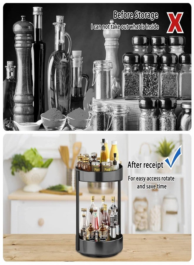 Matiko Rotating Spice Rack Organizer for Cabinet Kitchen Metal Lazy Susan Spinning Turntable Tiered Vertical Storage Rack Self Black (2 Tier Large) - Image 4